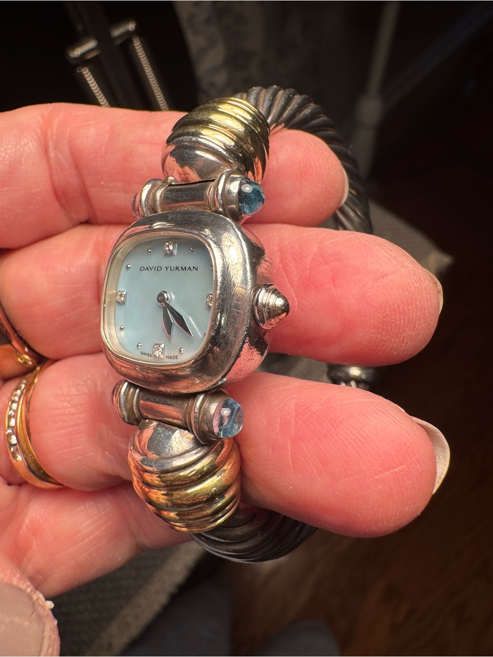 David Yurman Silver 18k Cable Bracelet Watch Dial Gold & Diamond Accents sm